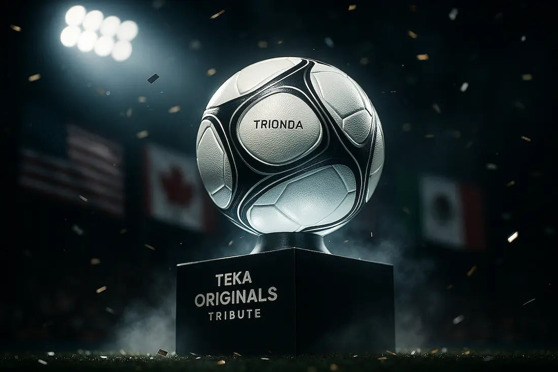 “Cinematic close-up of the Trionda Tribute Ball by Teka Originals, representing independent creativity and passion for World Cup 2026.”