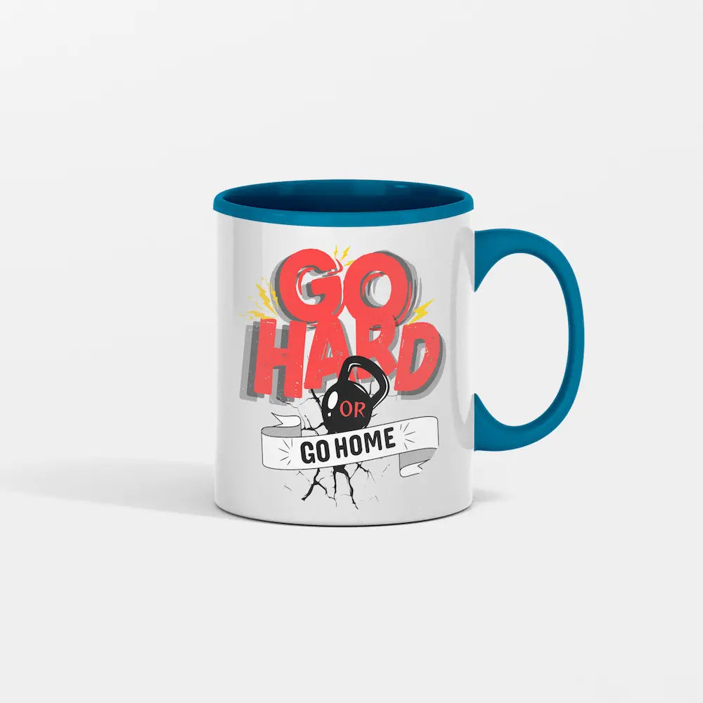 Go Hard Go Home Coffee Mug from Swole Patrol collection, bold gym-themed print, ceramic mug, morning caffeine ritual, fitness lifestyle accessory