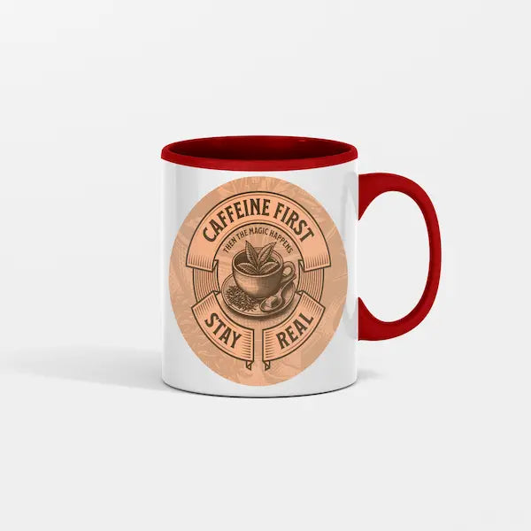 “sarcasm coffee mug with bold black lettering for high-functioning burnout adults holding caffeine in a white ceramic cup”