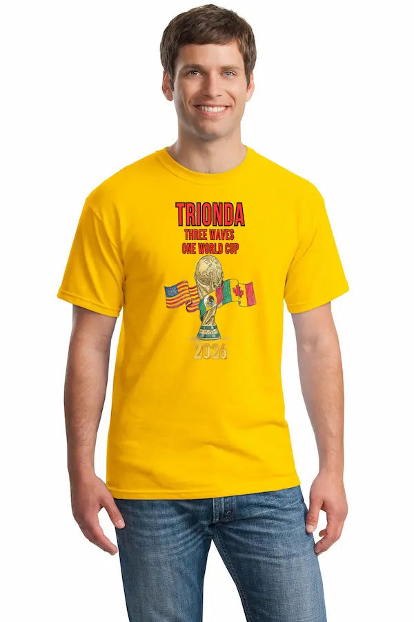 Trionda Three Waves One World Cup T Shirt featuring modern global football graphic design inspired by World Cup 2026