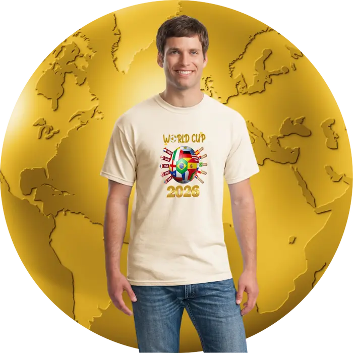 World Cup 2026 official soccer T shirt with bold logo design, perfect for fans celebrating the global tournament