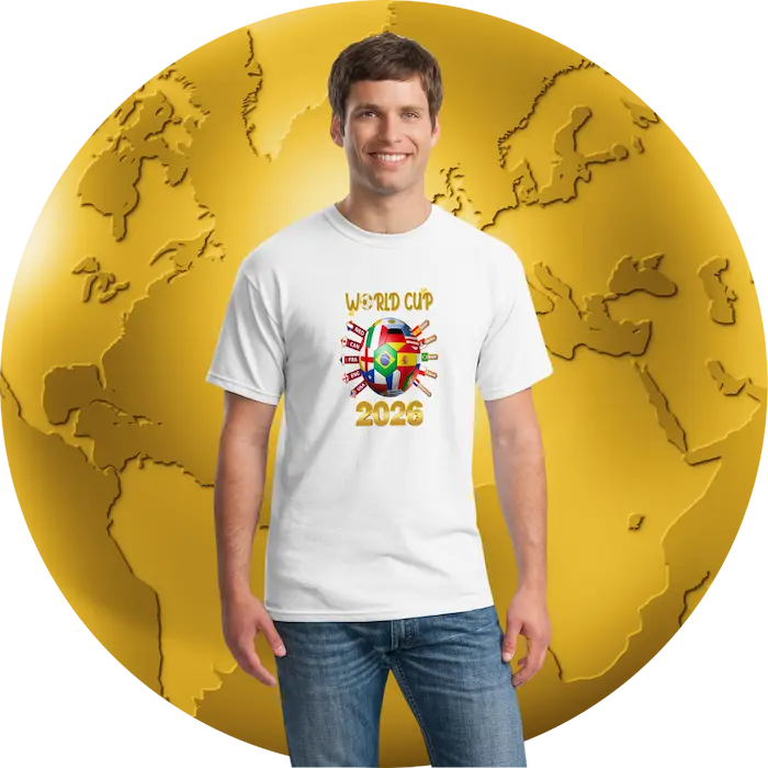 World Cup 2026 official soccer T shirt with bold logo design, perfect for fans celebrating the global tournament