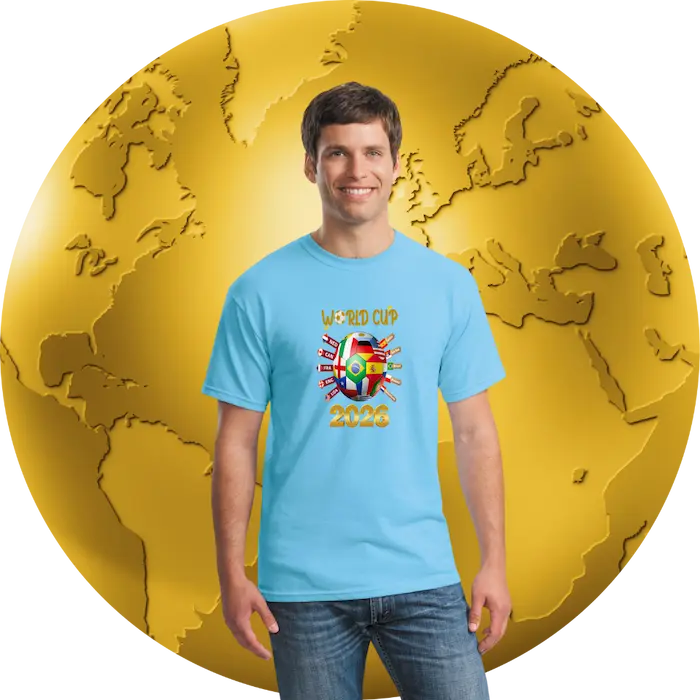 World Cup 2026 official soccer T shirt with bold logo design, perfect for fans celebrating the global tournament