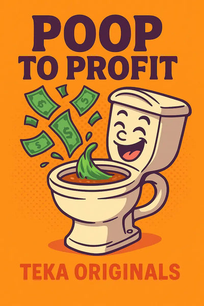 Cartoon-style toilet mug with spilled coffee and sarcastic branding