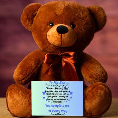 Poem plaque titled "To My Son – My Greatest Gift" featuring a strong, heartfelt message in a bold, comic-style design with warm background.