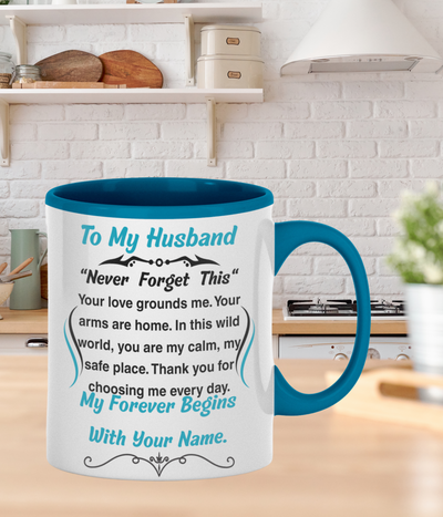 Romantic message plaque titled "To My Husband – My Steady Heartbeat" with a loving short poem and bold design style.