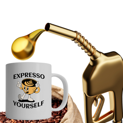 Expresso Yourself mug with motivational coffee quote