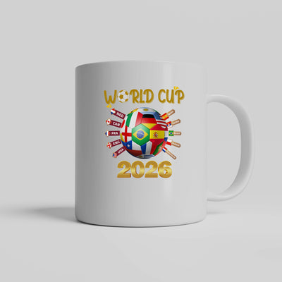"World Cup 2026 Mug – One Ball One World ceramic fan gift inspired by Trionda match ball design"