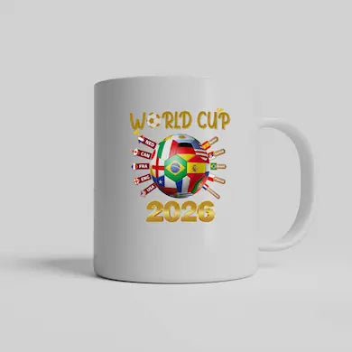"World Cup 2026 Mug – One Ball One World ceramic fan gift inspired by Trionda match ball design"
