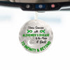 Green ribbon ornament with “I Know Someone With Alzheimer’s Disease” text in elegant font, symbolizing love, awareness, and memory preservation.