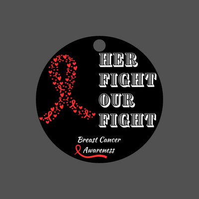 Red ribbon breast cancer ornament for awareness and fundraising.