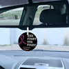 Pink and white ribbon ornament with “HER FIGHT OUR FIGHT” message supporting cervical cancer awareness and research.