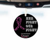 Pink and white ribbon ornament with “HER FIGHT OUR FIGHT” message supporting cervical cancer awareness and research.