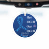 Blue ribbon ornament with “HER FIGHT OUR FIGHT” message to support colon cancer awareness and research funding.