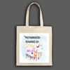 Funny Mother’s Day tote bag – “Motherhood Powered By Win, WiFi, & WTF Moments” quote bag for moms.