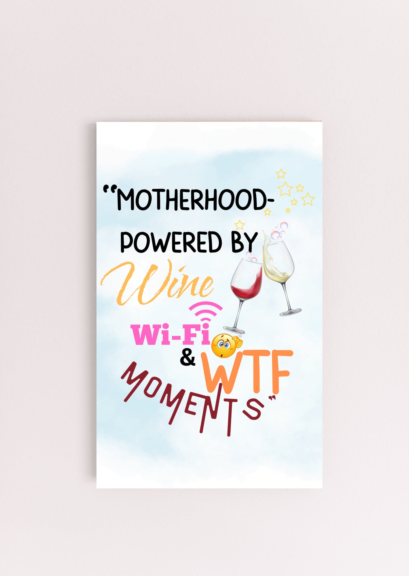Mother’s Day hanging plaque – “Motherhood Powered By Win, WiFi, & WTF Moments” funny wall décor for moms.