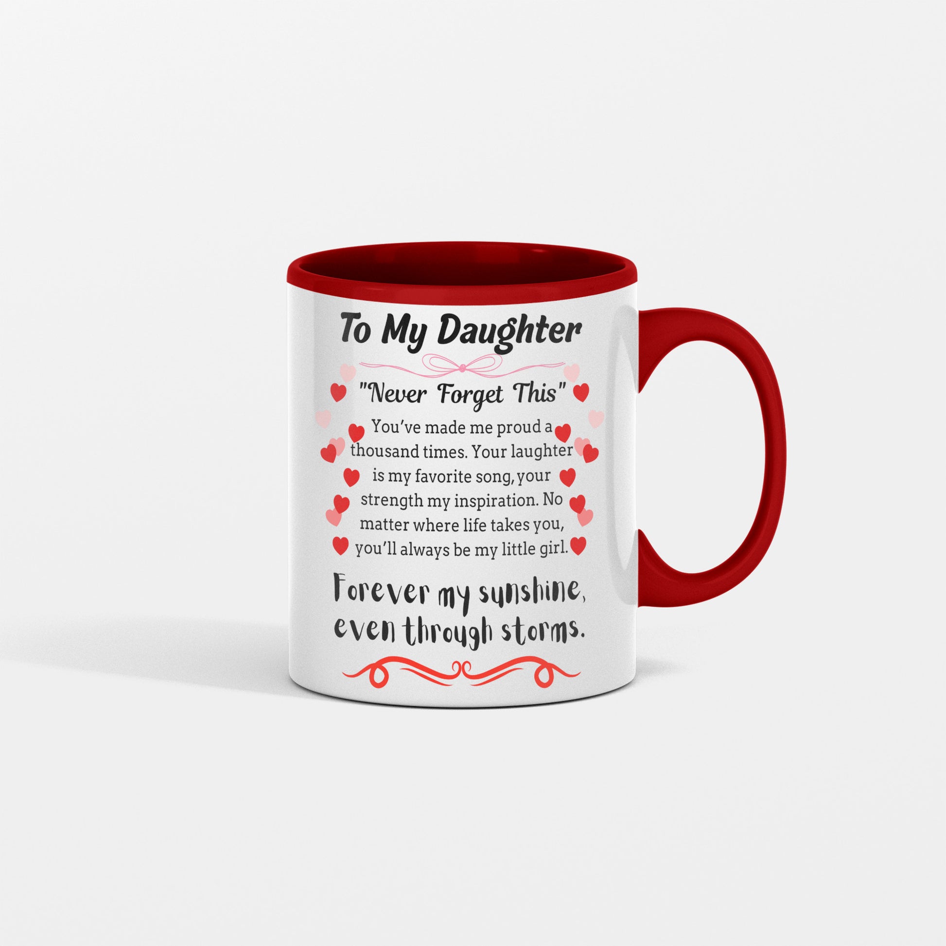 Inspirational poem plaque titled "To My Daughter – My Brightest Light" with floral and playful cartoon elements and a loving message.