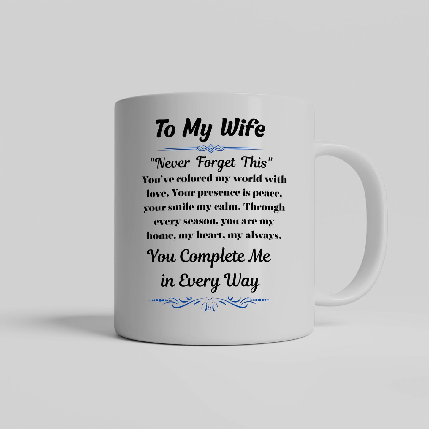 Romantic message card titled "To My Wife" featuring a heartfelt poem and soft decorative elements, expressing deep love and appreciation for a devoted partner.