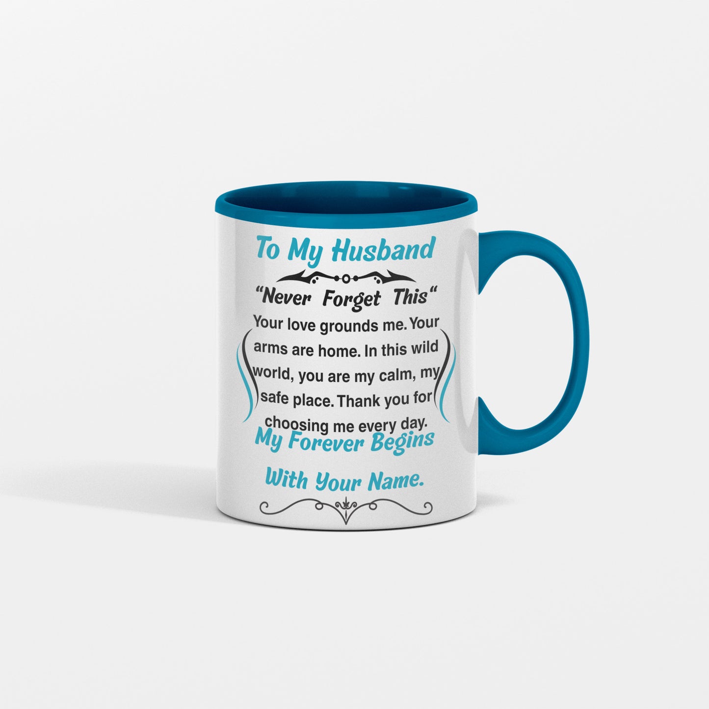 Romantic message plaque titled "To My Husband – My Steady Heartbeat" with a loving short poem and bold design style.