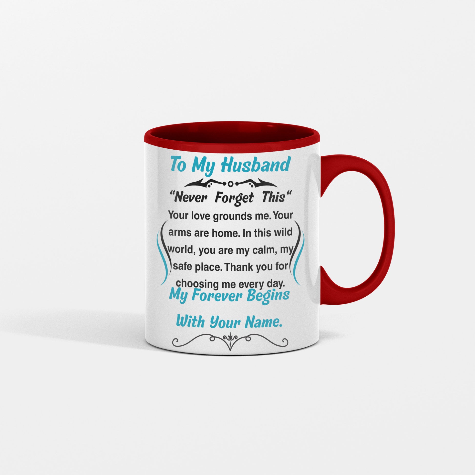 Romantic message plaque titled "To My Husband – My Steady Heartbeat" with a loving short poem and bold design style.