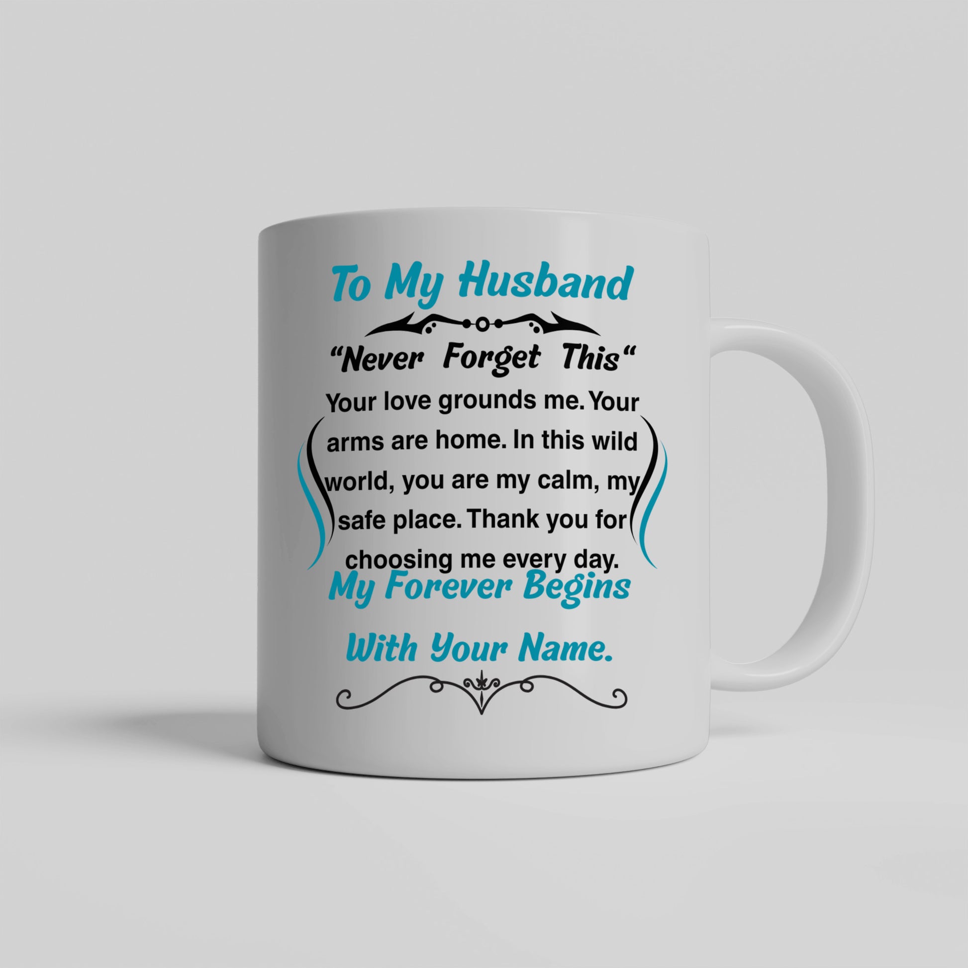 Romantic message plaque titled "To My Husband – My Steady Heartbeat" with a loving short poem and bold design style.