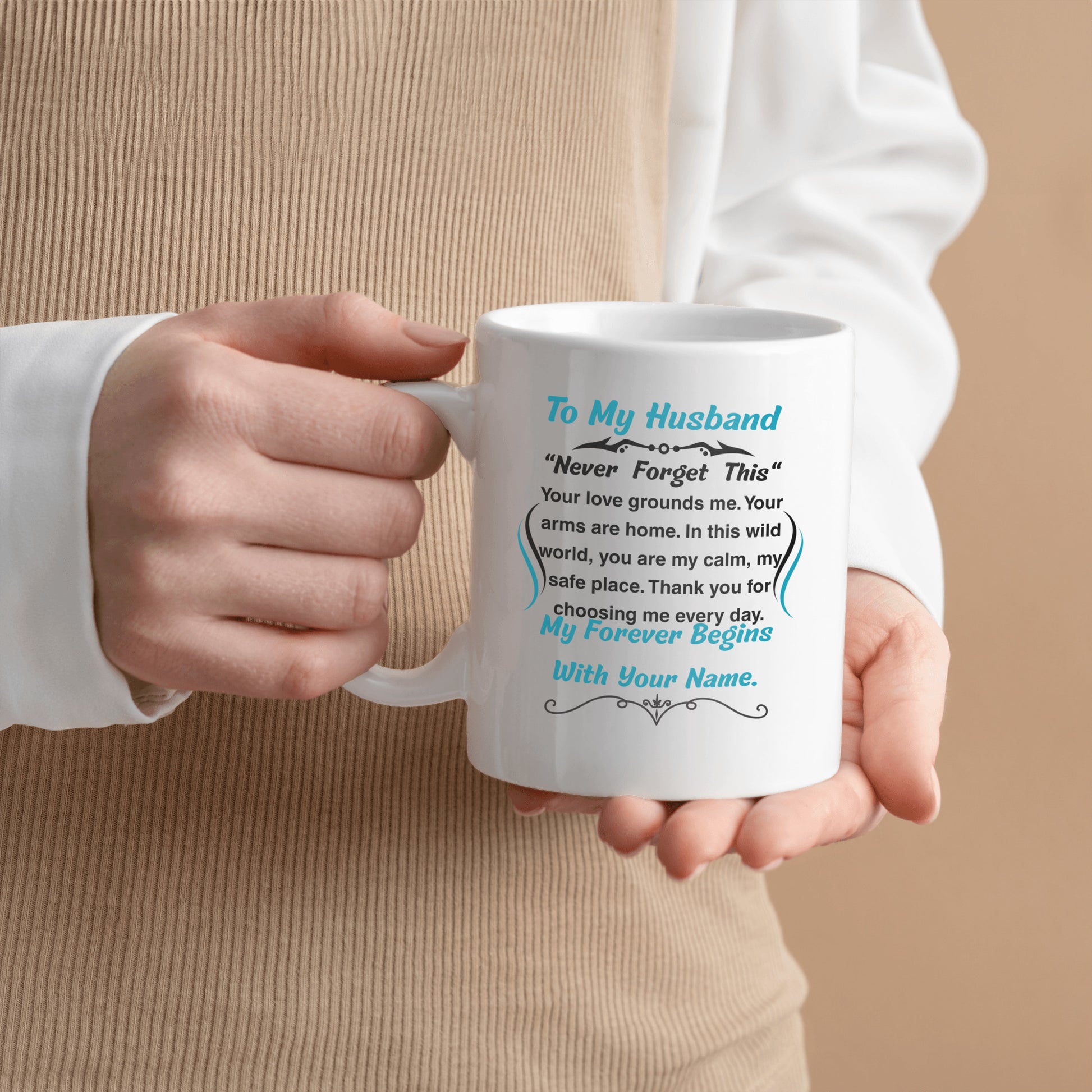 Romantic message plaque titled "To My Husband – My Steady Heartbeat" with a loving short poem and bold design style.