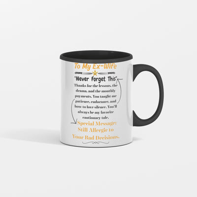 Funny white ceramic mug that says "Thanks for the Drama, Debra. To My Ex-Wife" in bold text – ideal sarcastic breakup gift
