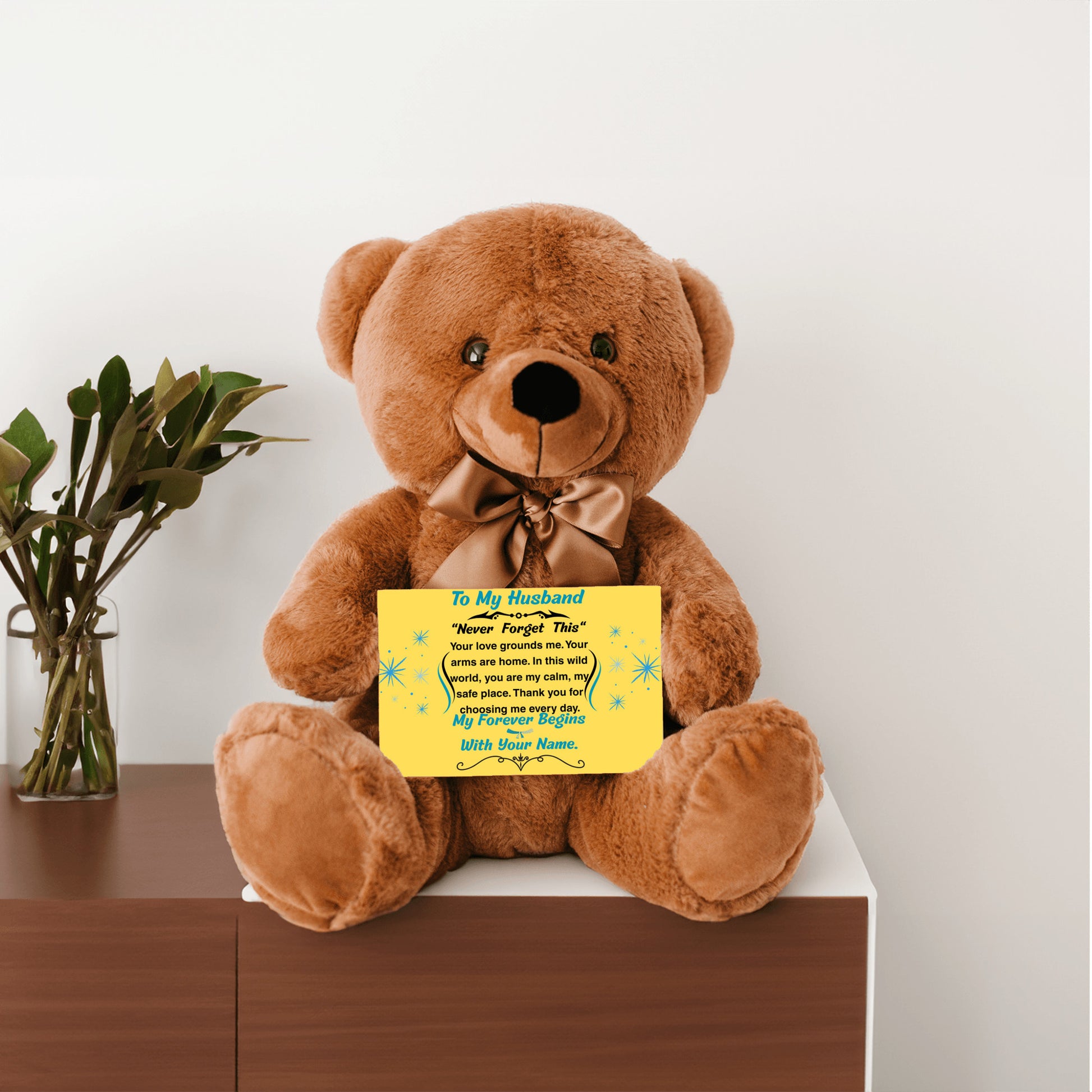 Romantic message plaque titled "To My Husband – My Steady Heartbeat" with a loving short poem and bold design style.