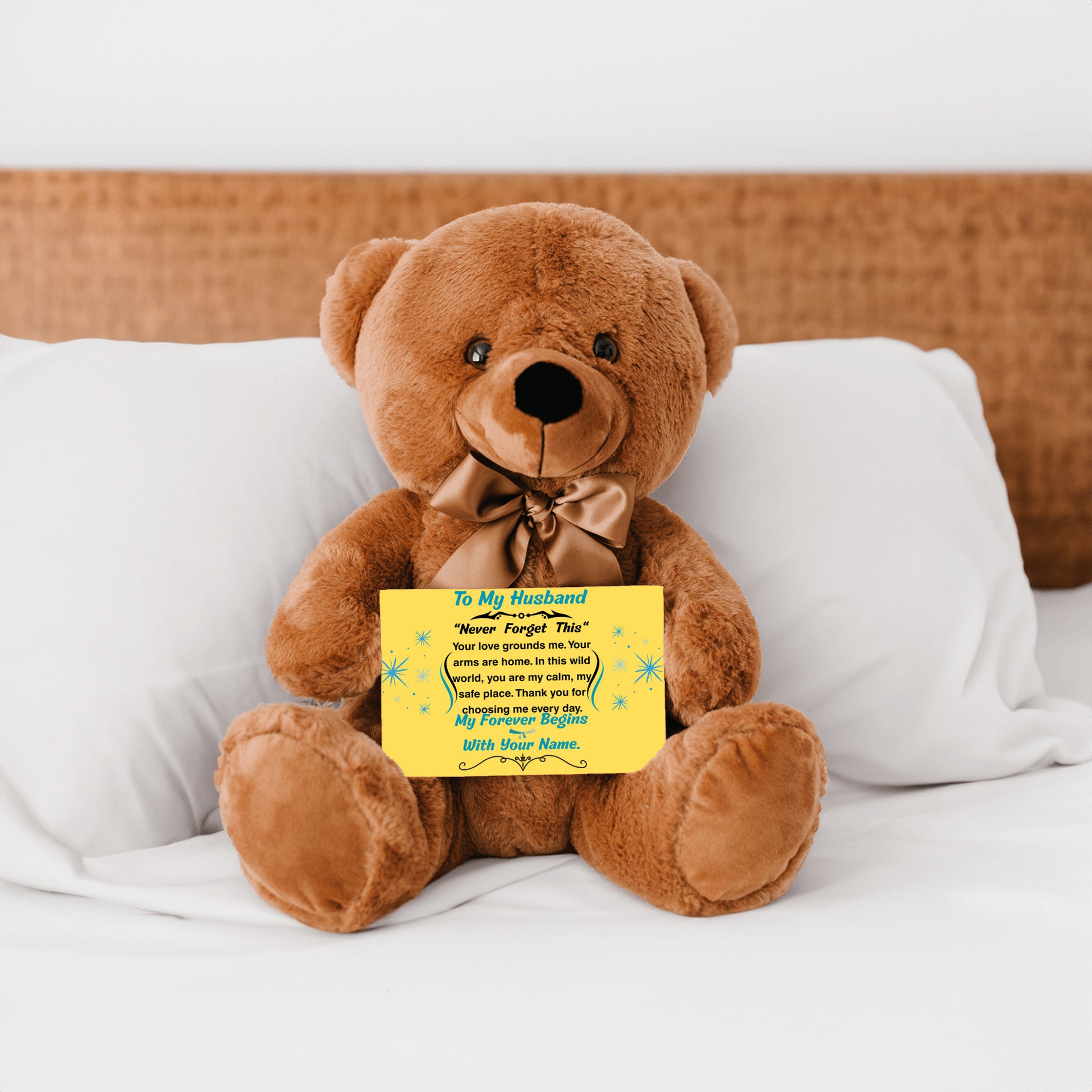 Romantic message plaque titled "To My Husband – My Steady Heartbeat" with a loving short poem and bold design style.