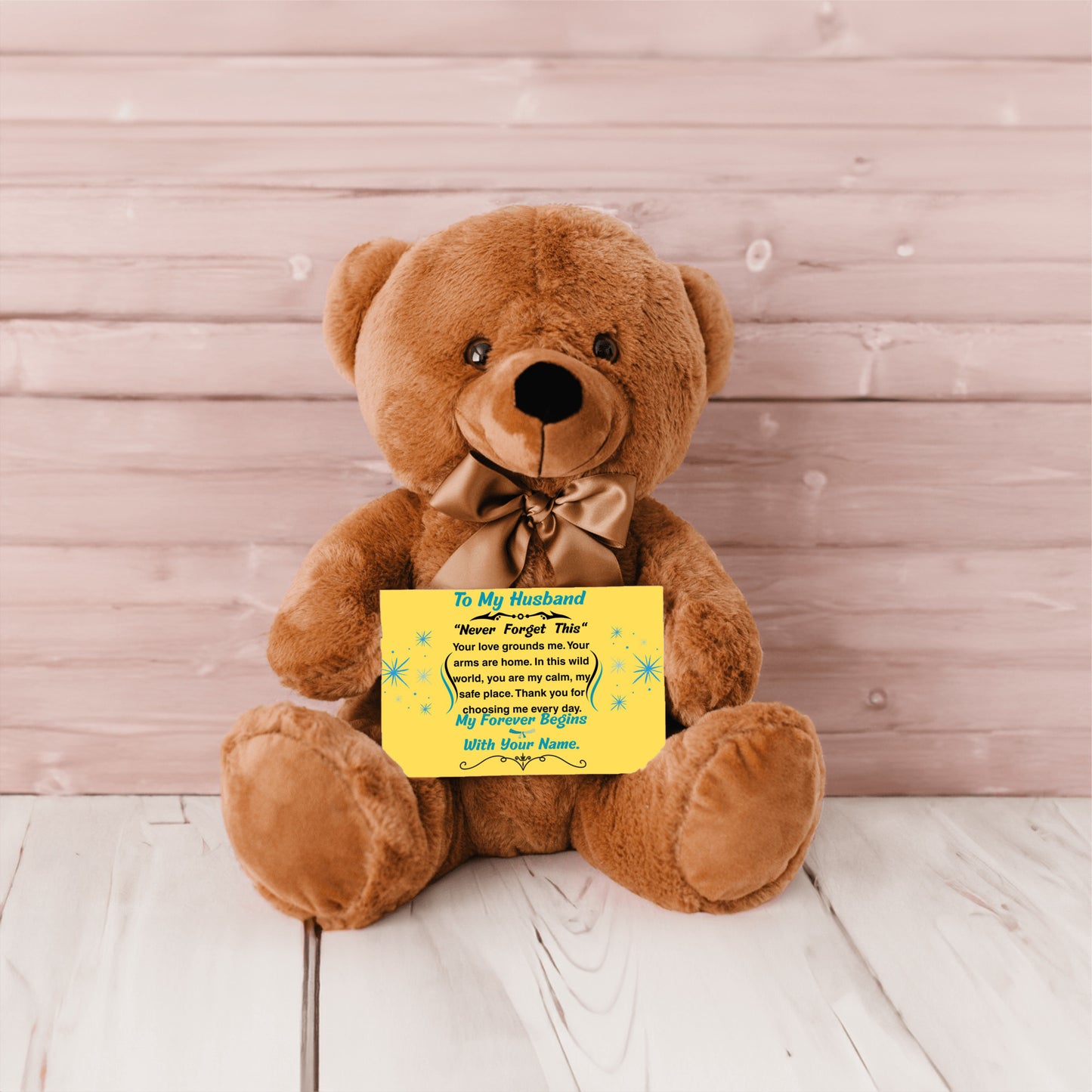Romantic message plaque titled "To My Husband – My Steady Heartbeat" with a loving short poem and bold design style.