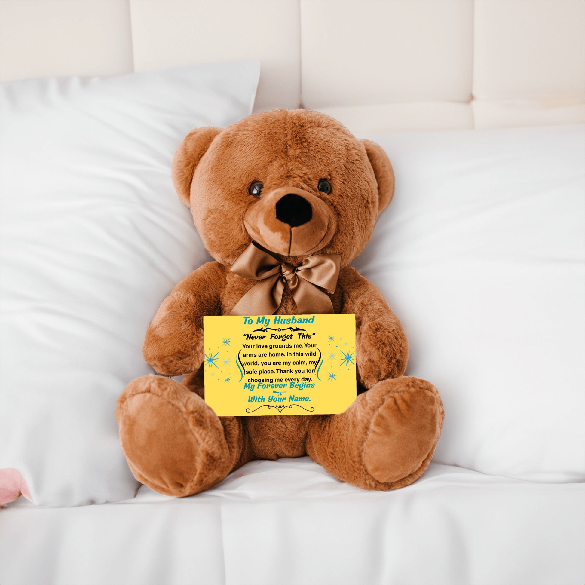 Romantic message plaque titled "To My Husband – My Steady Heartbeat" with a loving short poem and bold design style.