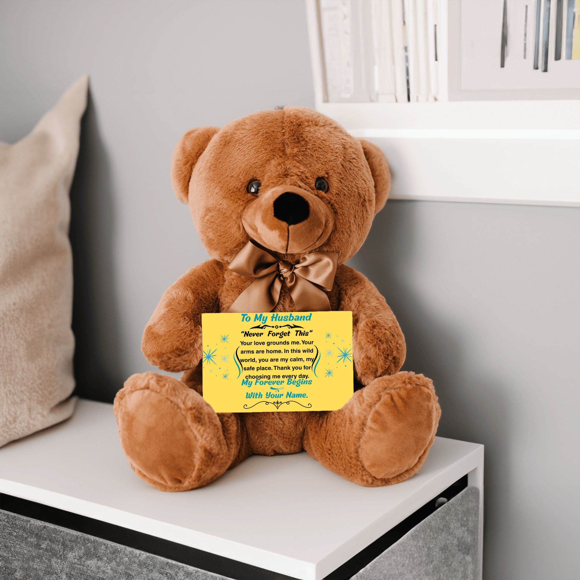 Romantic message plaque titled "To My Husband – My Steady Heartbeat" with a loving short poem and bold design style.