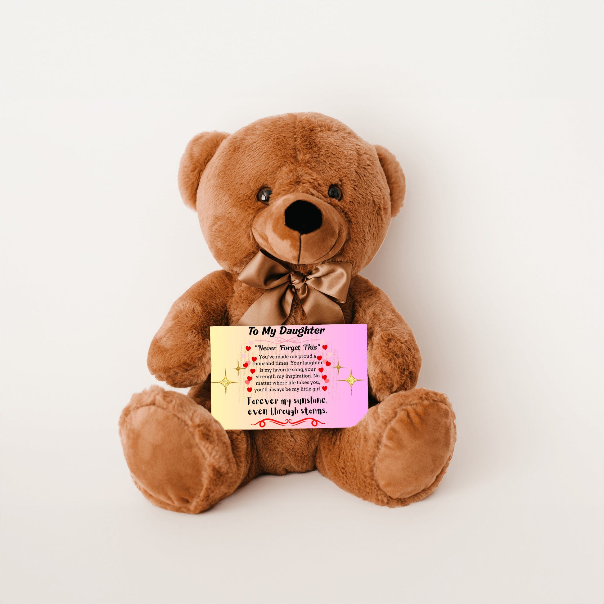 Inspirational poem plaque titled "To My Daughter – My Brightest Light" with floral and playful cartoon elements and a loving message.