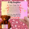 Inspirational poem plaque titled "To My Daughter – My Brightest Light" with floral and playful cartoon elements and a loving message.