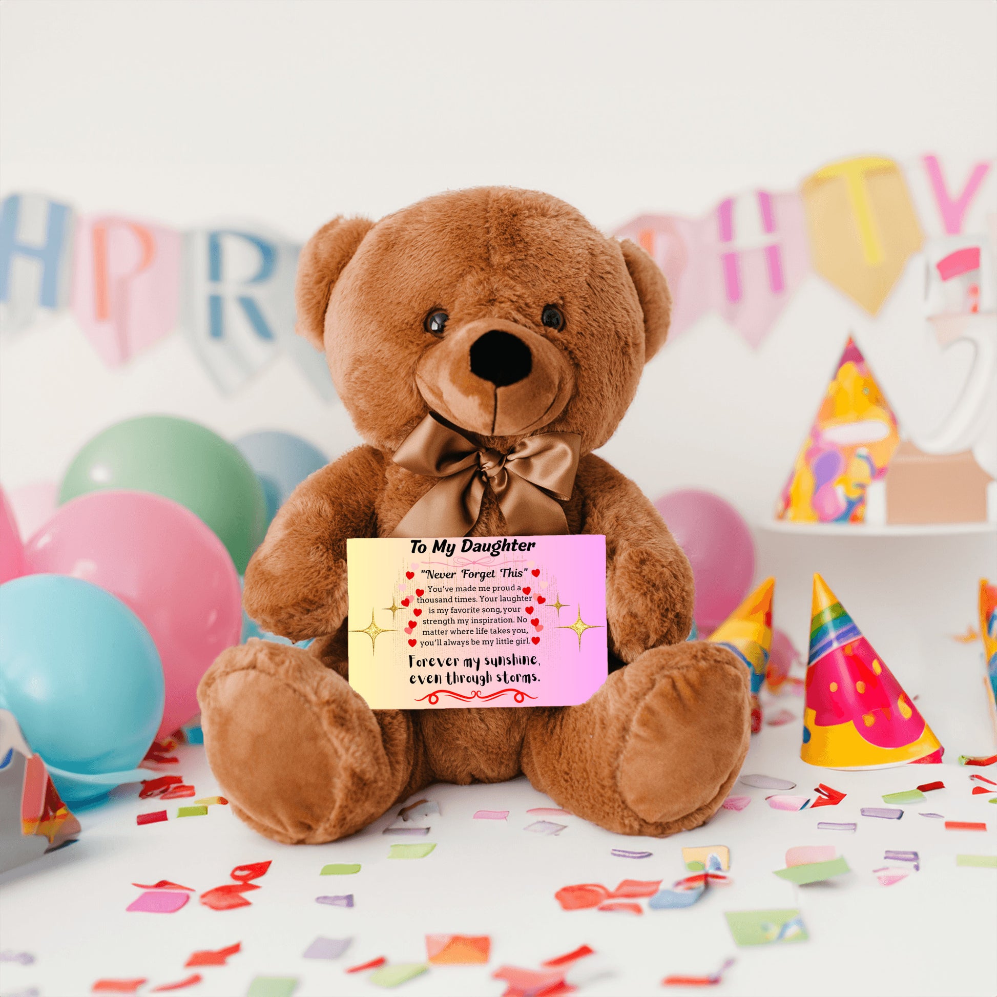 Inspirational poem plaque titled "To My Daughter – My Brightest Light" with floral and playful cartoon elements and a loving message.
