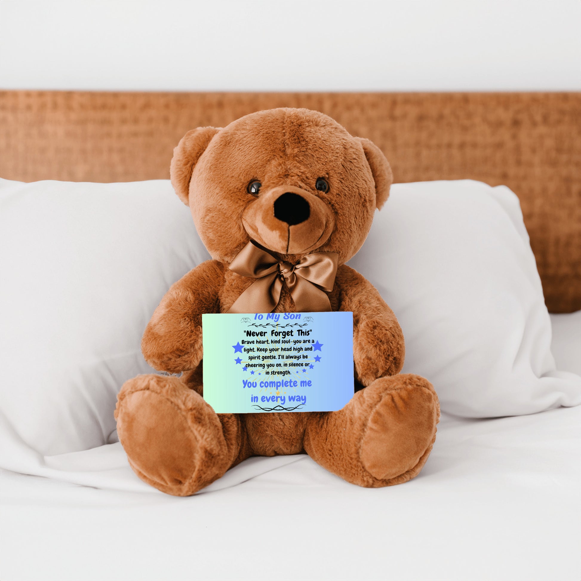 Poem plaque titled "To My Son – My Greatest Gift" featuring a strong, heartfelt message in a bold, comic-style design with warm background.