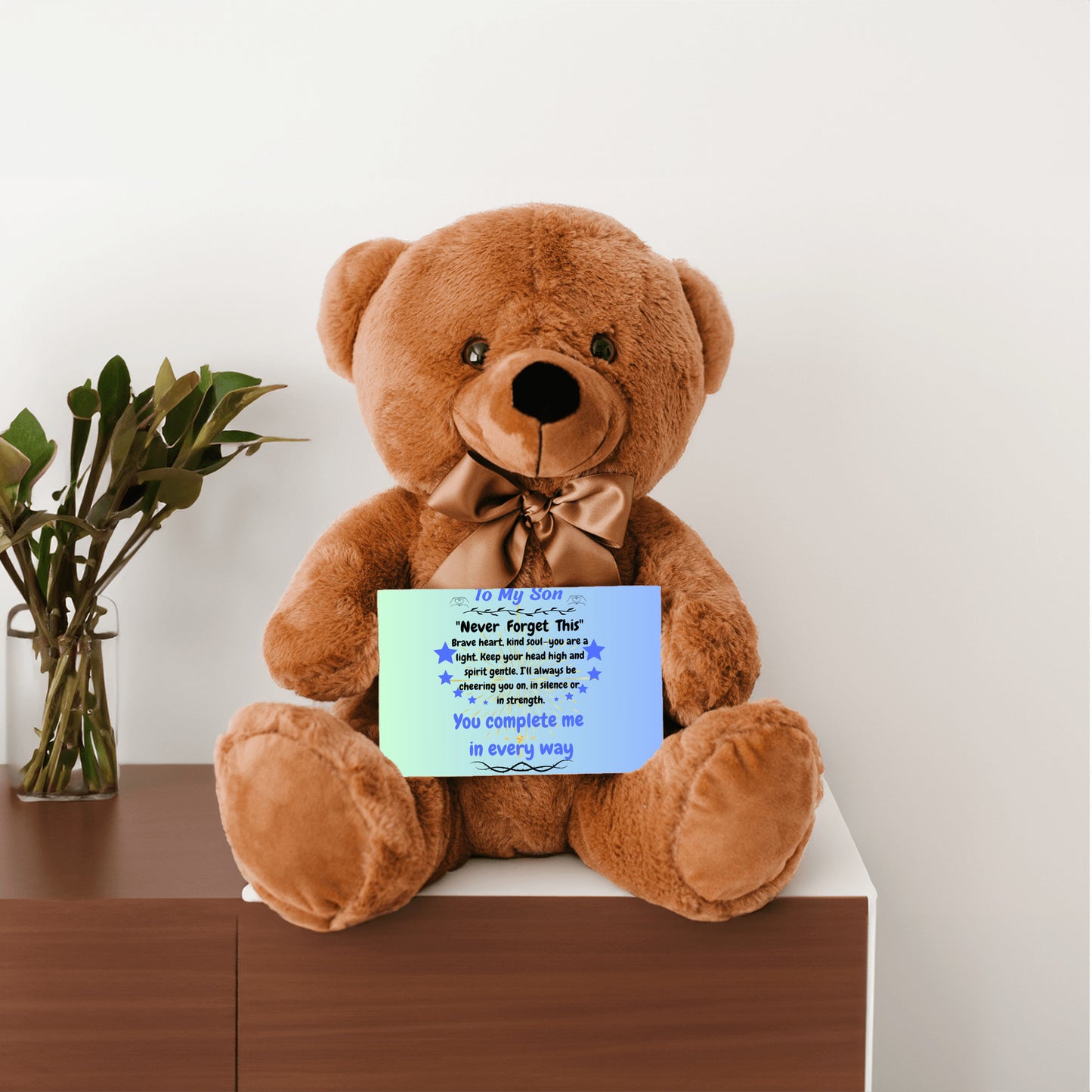 Poem plaque titled "To My Son – My Greatest Gift" featuring a strong, heartfelt message in a bold, comic-style design with warm background.