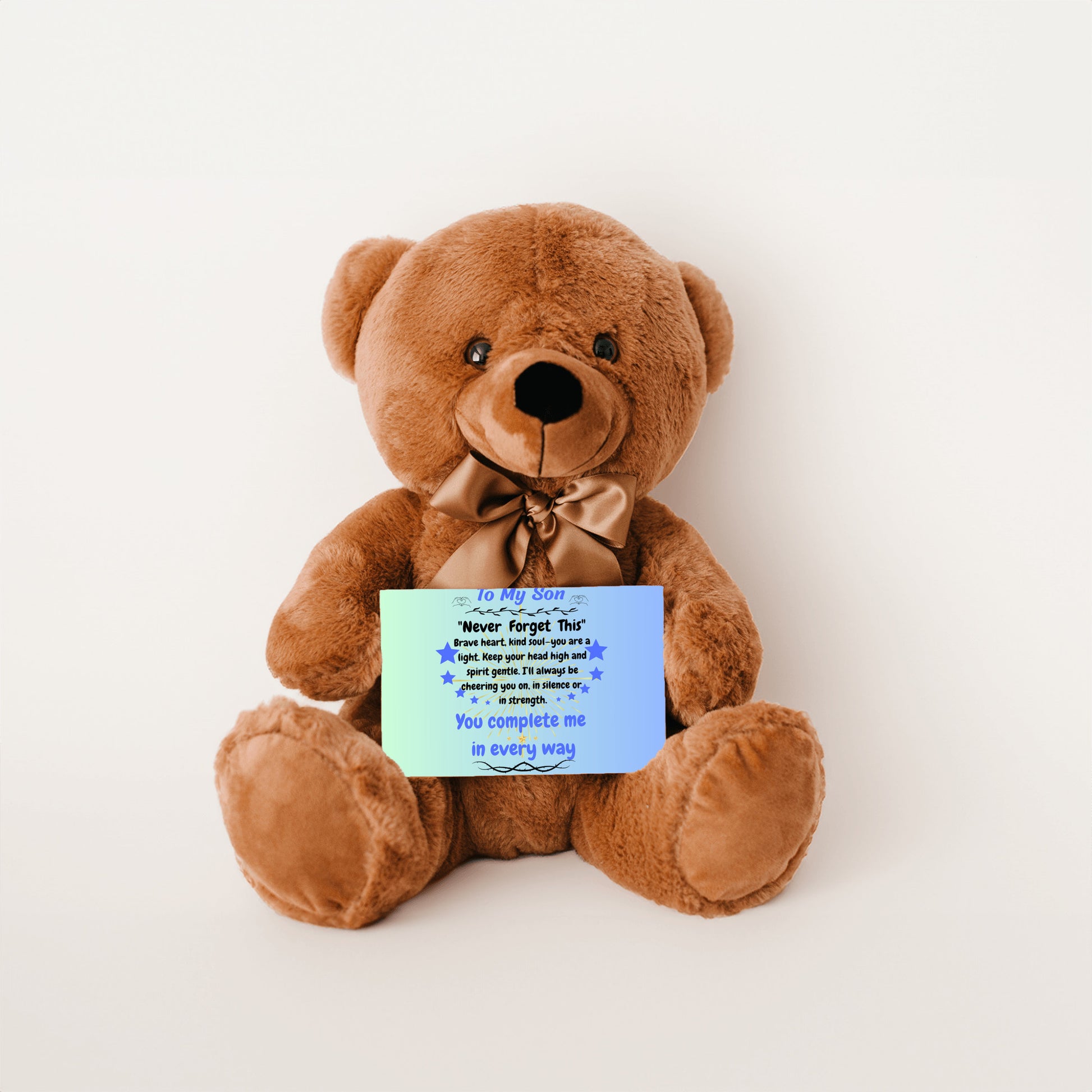 Poem plaque titled "To My Son – My Greatest Gift" featuring a strong, heartfelt message in a bold, comic-style design with warm background.