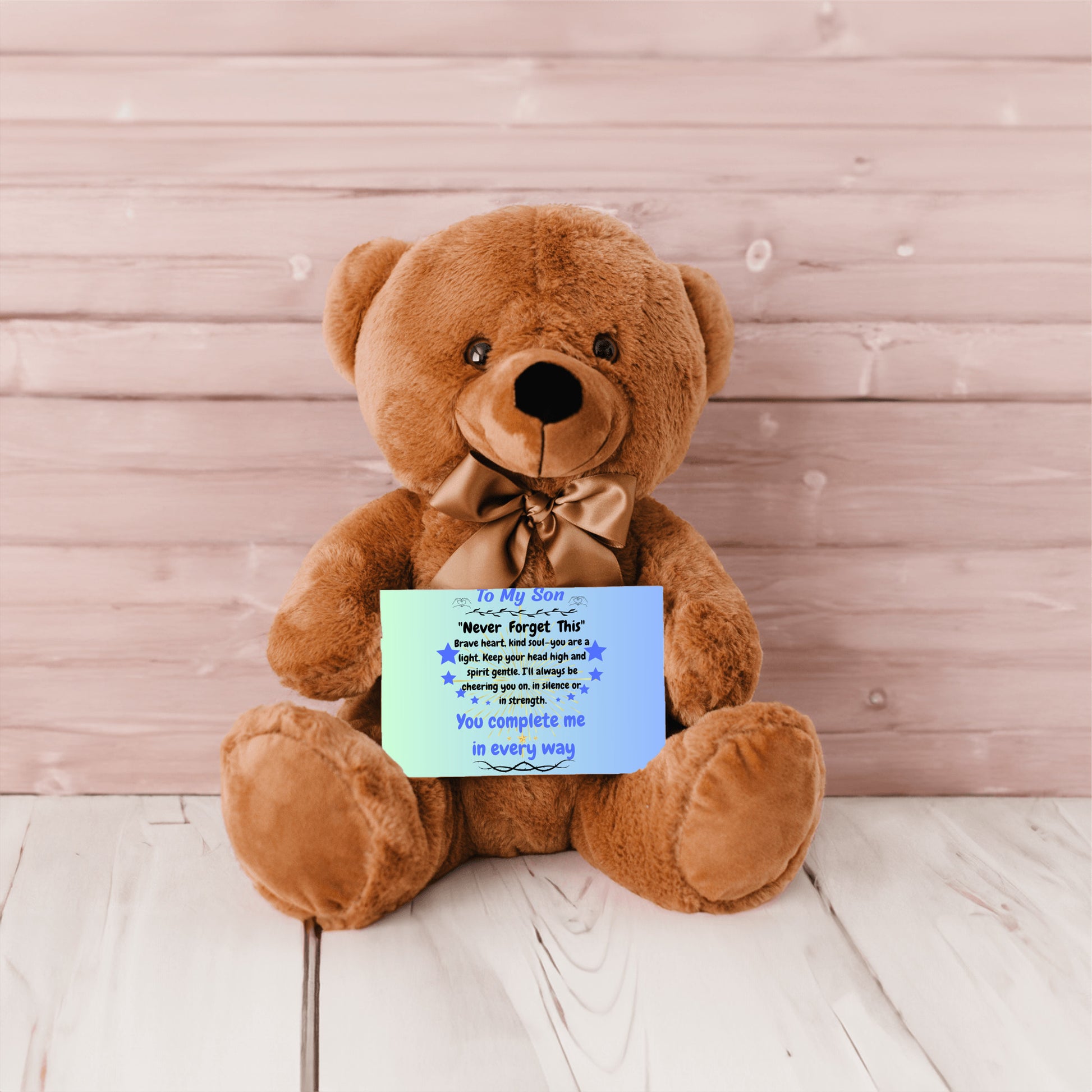 Poem plaque titled "To My Son – My Greatest Gift" featuring a strong, heartfelt message in a bold, comic-style design with warm background.
