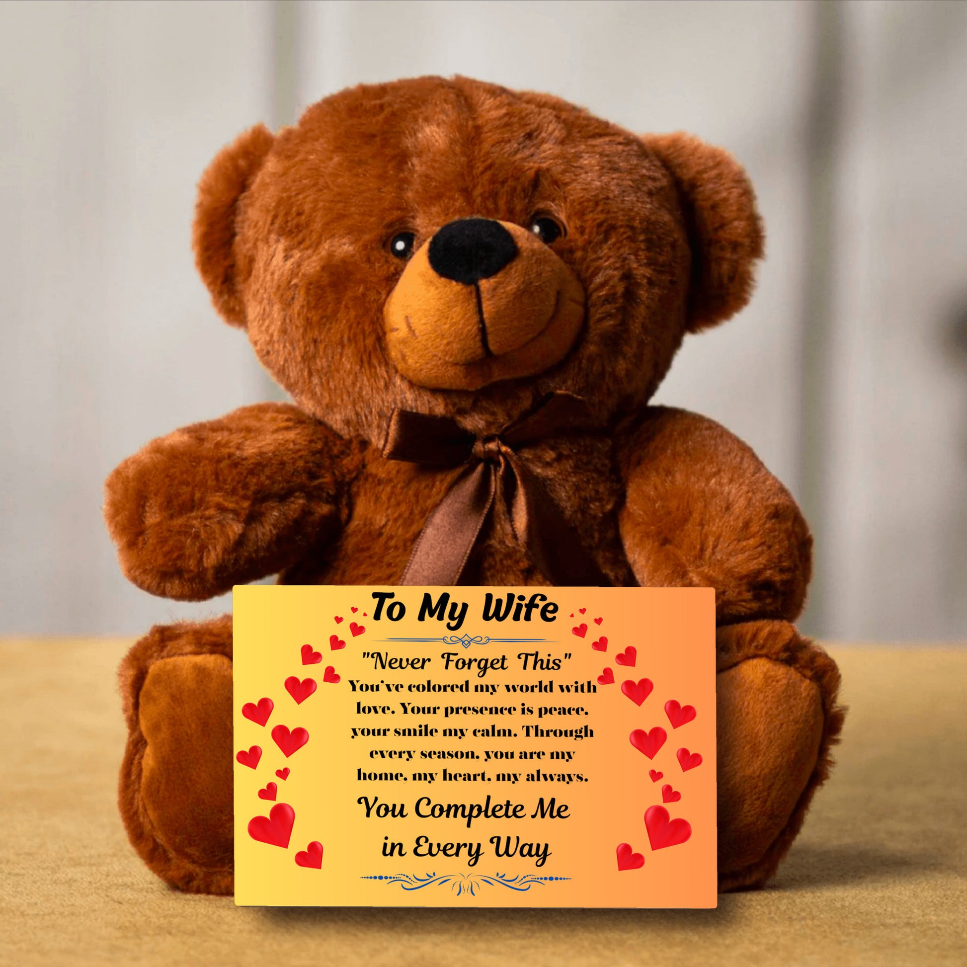 Romantic message card titled "To My Wife" featuring a heartfelt poem and soft decorative elements, expressing deep love and appreciation for a devoted partner.