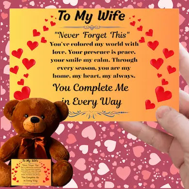 Romantic message card titled "To My Wife" featuring a heartfelt poem and soft decorative elements, expressing deep love and appreciation for a devoted partner.
