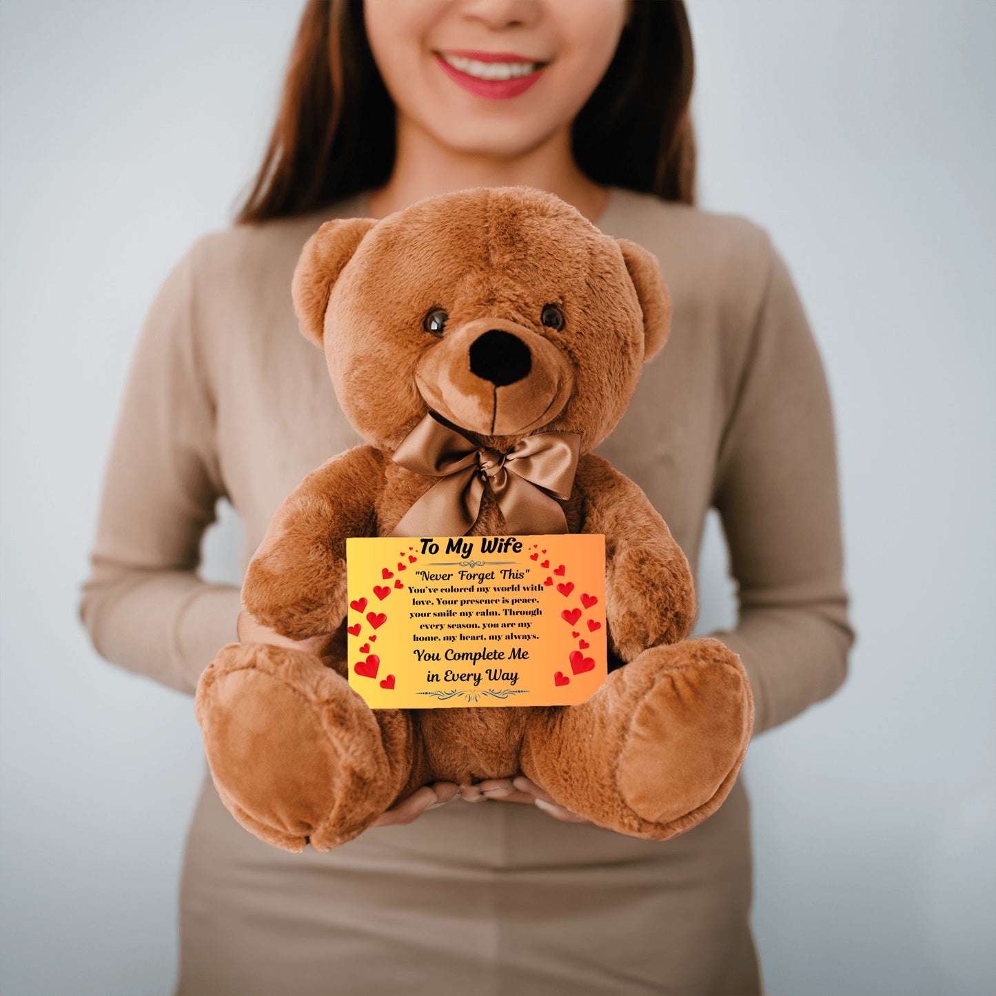 Romantic message card titled "To My Wife" featuring a heartfelt poem and soft decorative elements, expressing deep love and appreciation for a devoted partner.