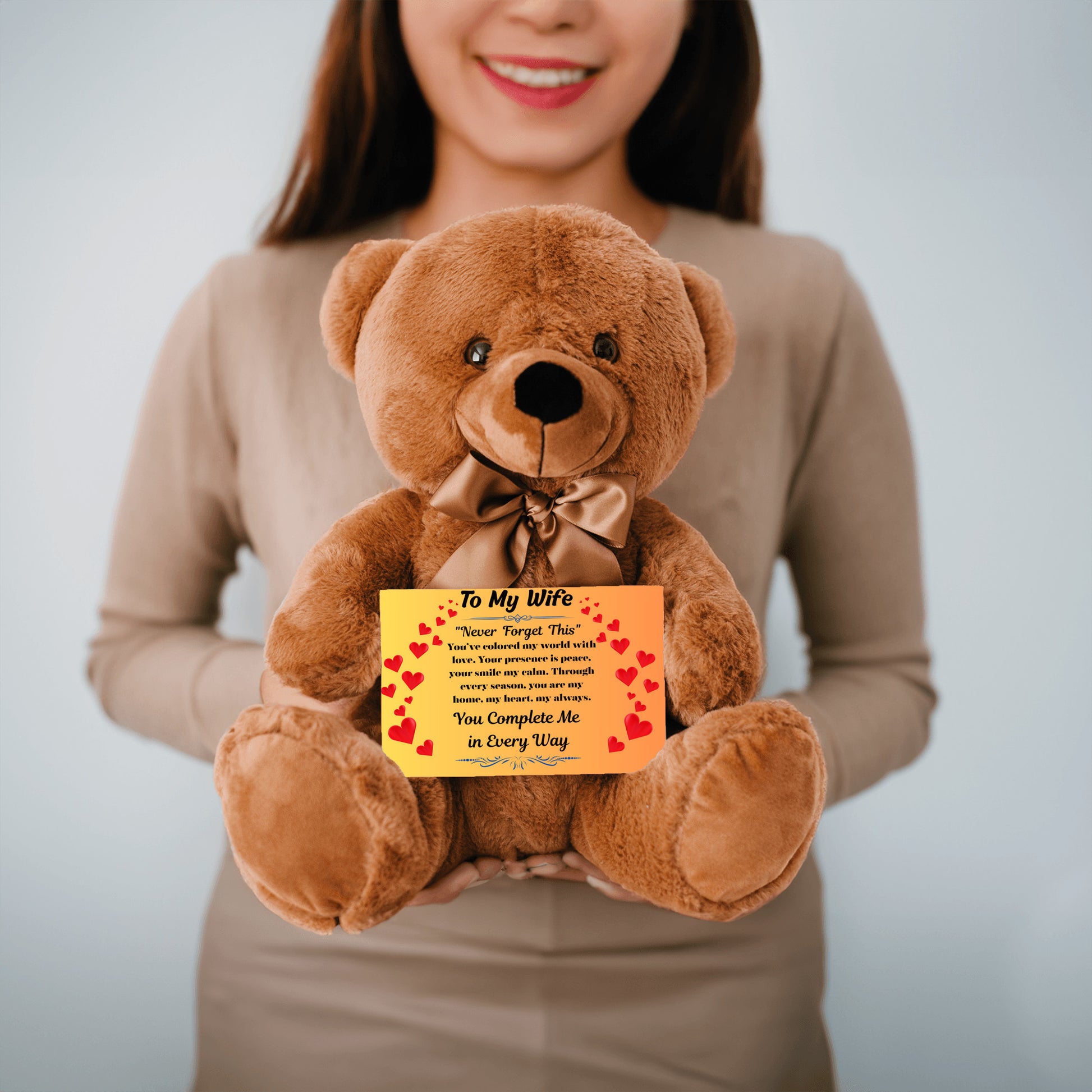 Romantic message card titled "To My Wife" featuring a heartfelt poem and soft decorative elements, expressing deep love and appreciation for a devoted partner.
