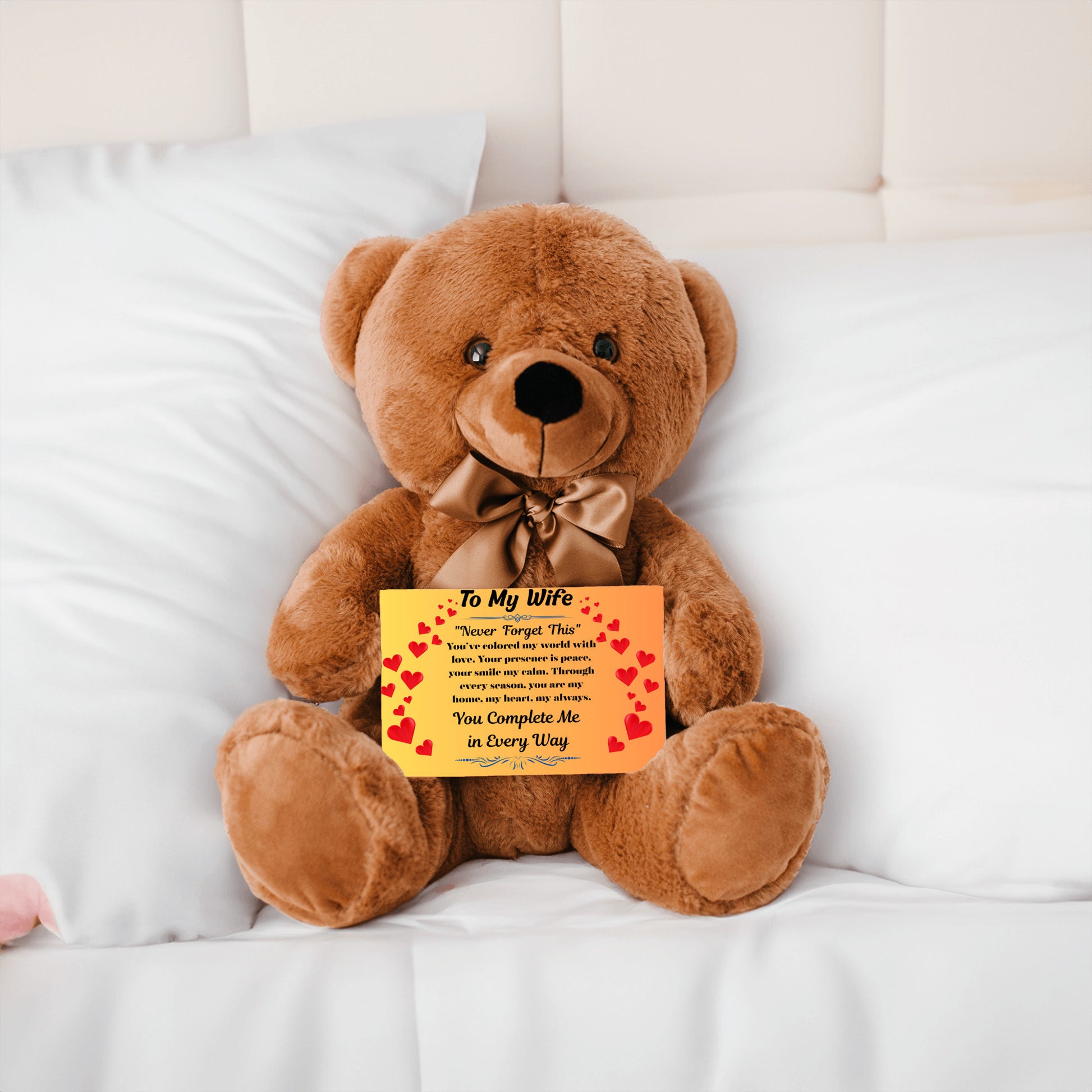 Romantic message card titled "To My Wife" featuring a heartfelt poem and soft decorative elements, expressing deep love and appreciation for a devoted partner.