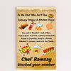 A bold, sarcastic graphic card titled "To the Chef Who Isn’t One," mocking fake culinary confidence with comic visuals and over-the-top humor.