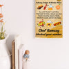 A bold, sarcastic graphic card titled "To the Chef Who Isn’t One," mocking fake culinary confidence with comic visuals and over-the-top humor.