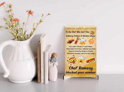 A bold, sarcastic graphic card titled "To the Chef Who Isn’t One," mocking fake culinary confidence with comic visuals and over-the-top humor.