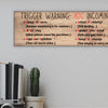 “All Out Comedy Plaque TRIGGER WARNING AOC Show political humor wall decor hanging on a wooden background”