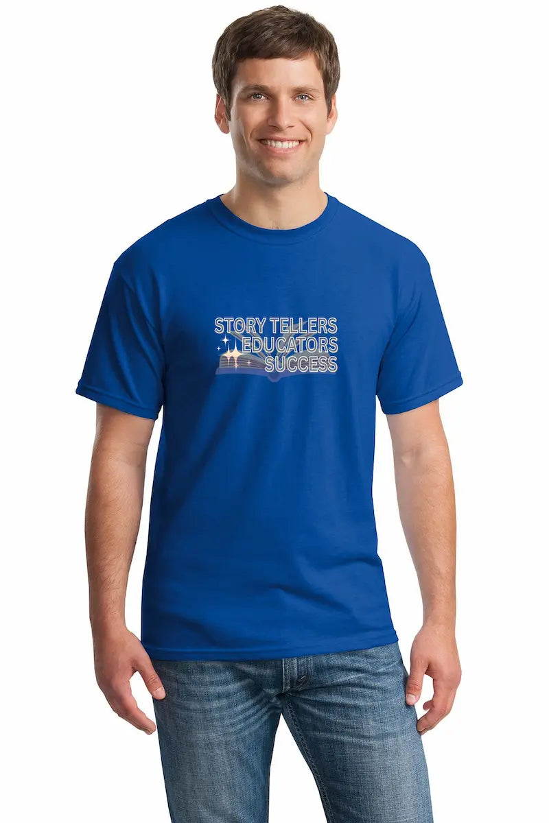 Empowering teacher T-shirt with bold text: “Storytelling. Educator. Success.” on a soft unisex fit.