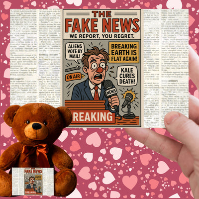 Soft plush teddy bear holding a sign that reads “Teddy Bears Tell the Truth – Not the Fake News,” a funny political and novelty gift.